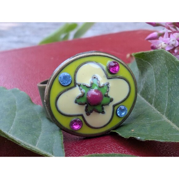 Vintage Enamel Ring, Baroque Adjustable Ring - Picture 3 of 9